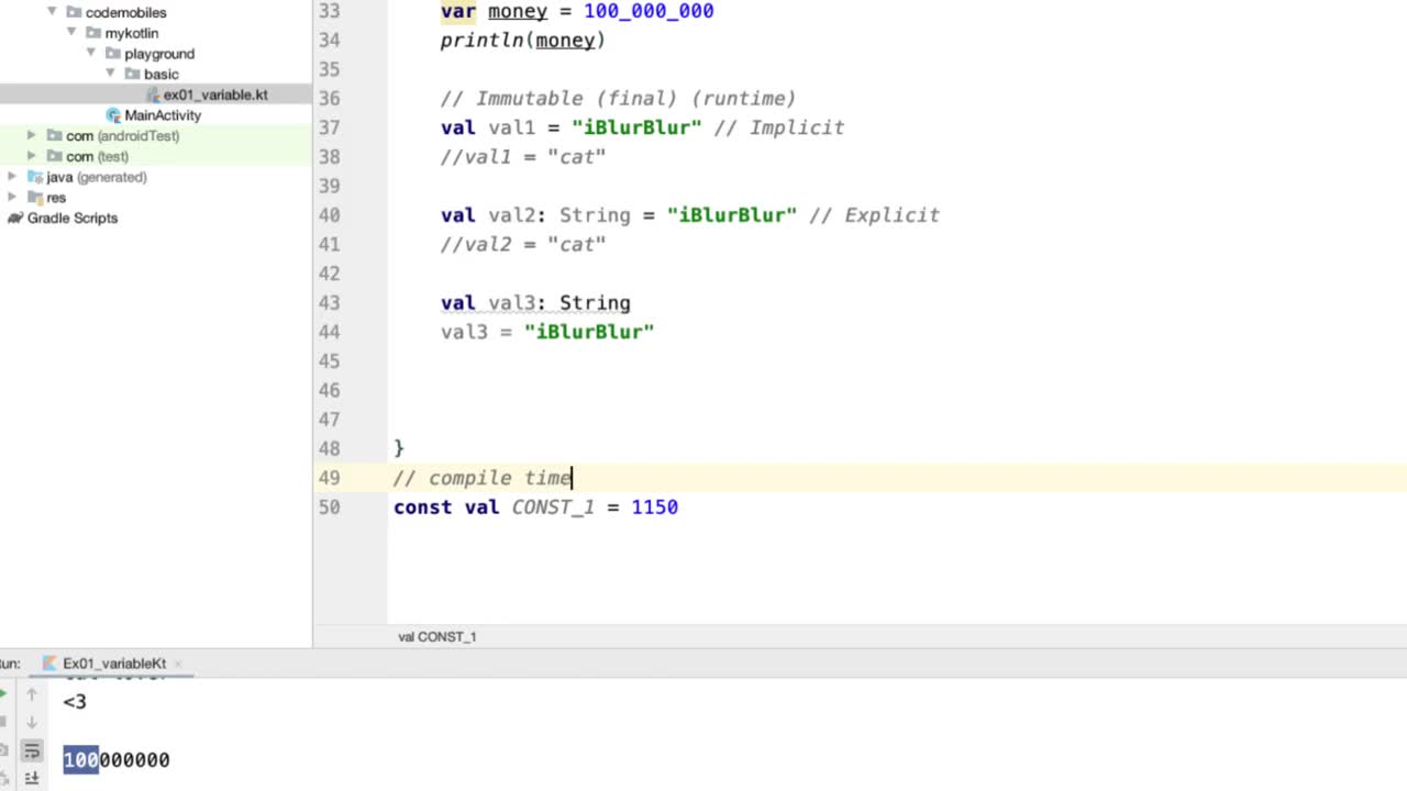 Android Kotlin online :  Variable  2